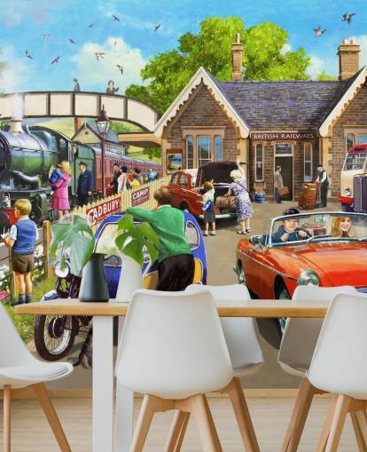 Familien draußen bei der Eisenbahn Tapete Familien draußen bei der Eisenbahn Tapete