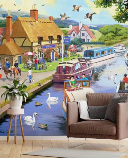 farverige pram både på en kanal tapet farverige pram både på en kanal tapet