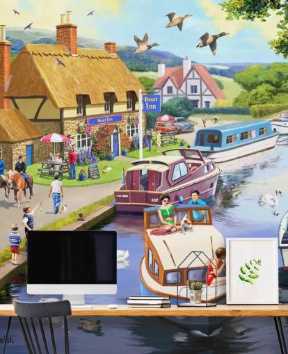 colourful barge boats on a canal wallpaper colourful barge boats on a canal wallpaper