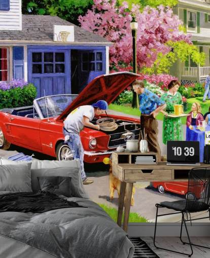 retro auto edessä talon tapetti retro auto edessä talon tapetti