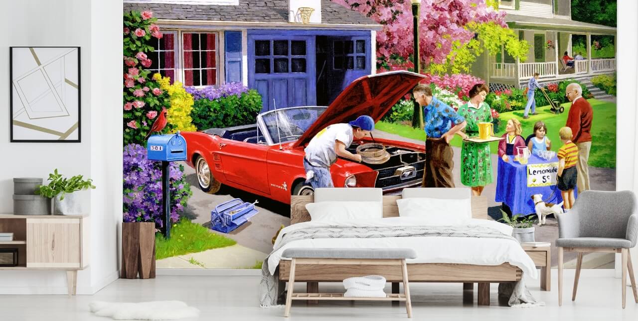 retro car in front of house wallpaper retro car in front of house wallpaper