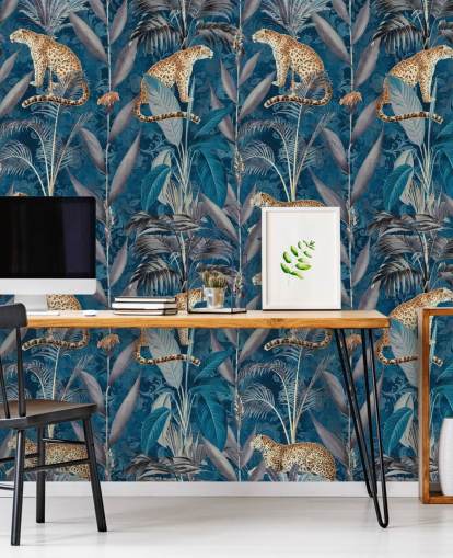 papel de parede de repetição padrão em chitas em papel de parede de fundo azul tropical papel de parede de repetição padrão em chitas em papel de parede de fundo azul tropical