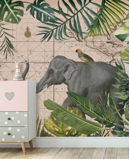 elephant and bird map and jungle wallpaper elephant and bird map and jungle wallpaper