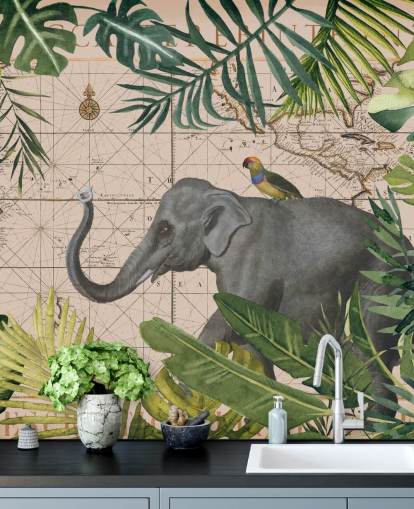 elefant og fugl kort og jungle tapet elefant og fugl kort og jungle tapet