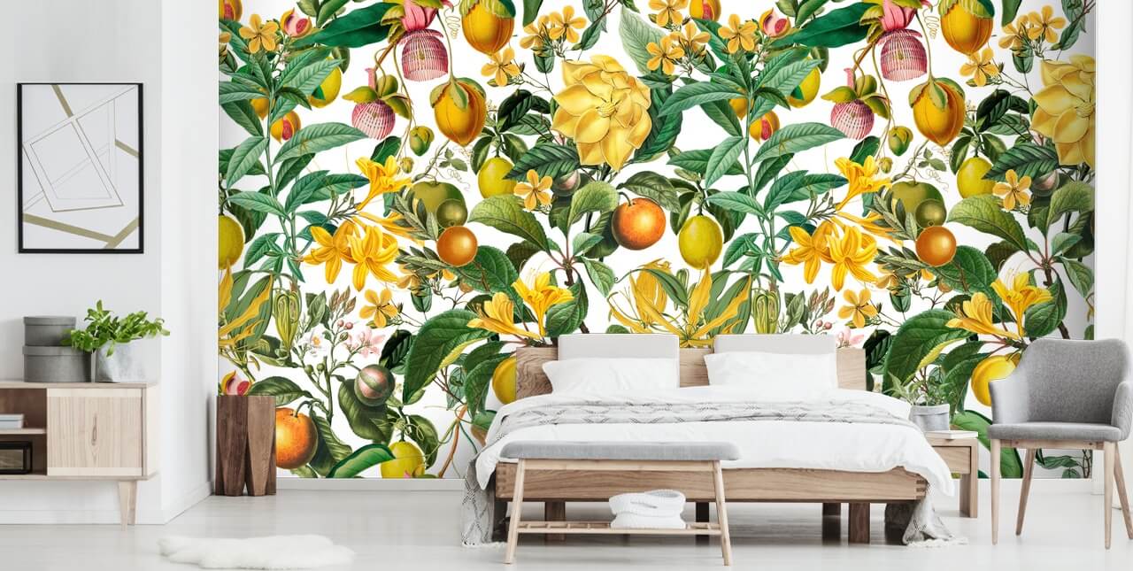 lemon and orange kitchen wallpaper mural by Andrea Haase for kitchens, mudrooms and cafes