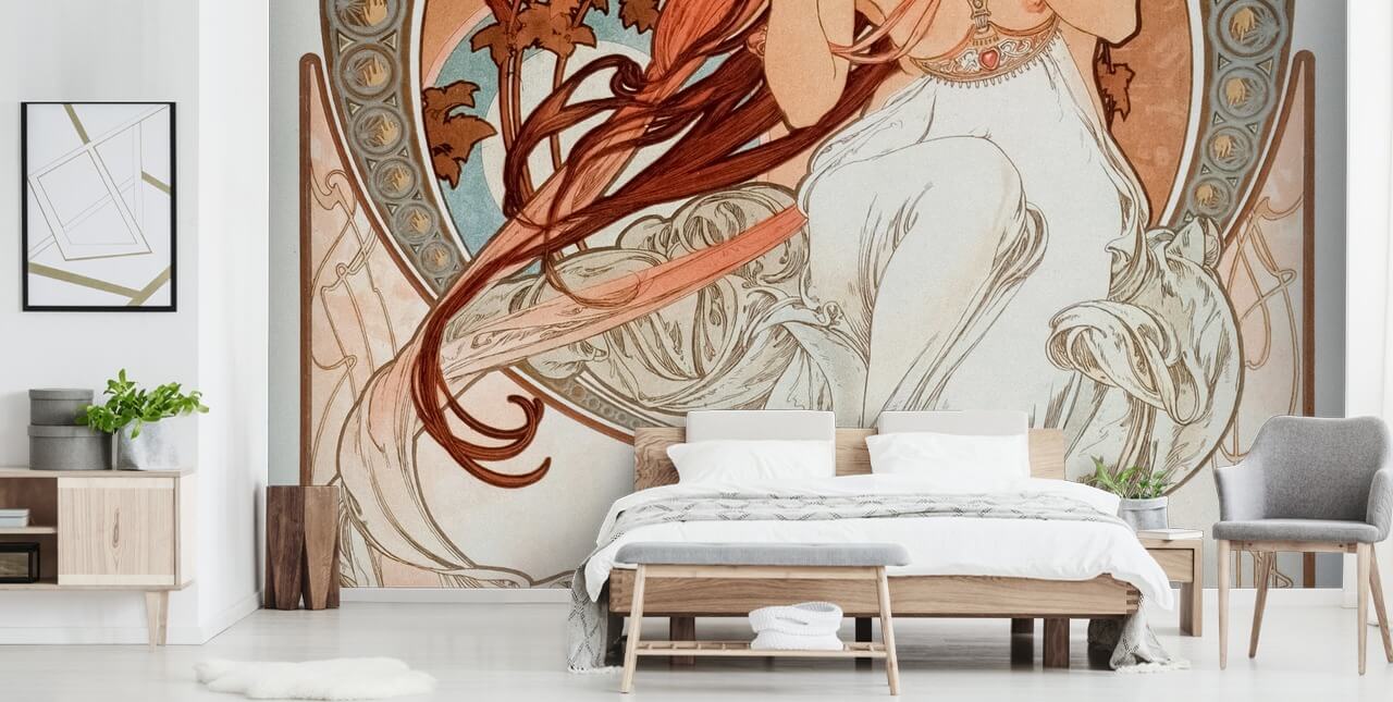 vintage kvinna satt på art nouveau hoop tapeter