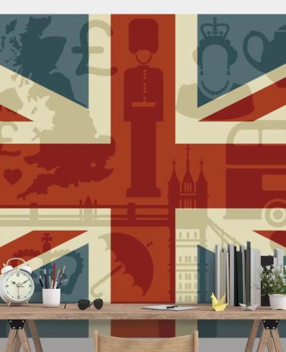 Union-Jack-Flagge mit britischen Figuren Tapete Union-Jack-Flagge mit britischen Figuren Tapete