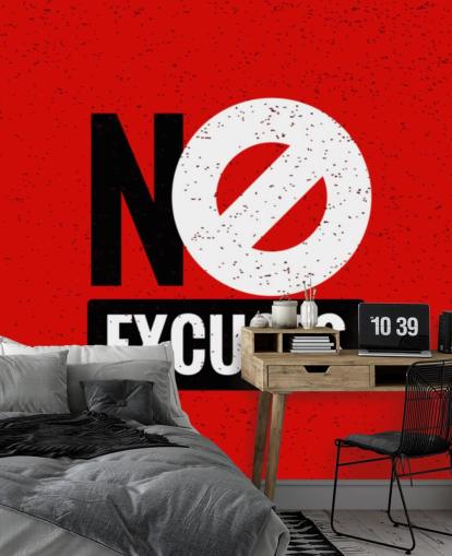 rood, zwart en wit geen excuses gym behang rood, zwart en wit geen excuses gym behang
