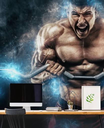 krachtige body builder man gewichtheffen behang krachtige body builder man gewichtheffen behang