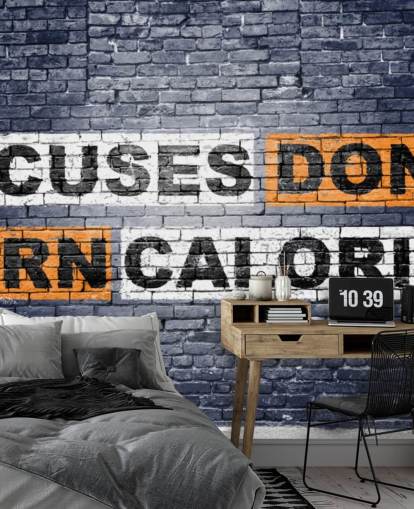 graffiti-stijl gymbehang muurschildering genaamd No More Excuses Graffiti voor sportscholen en thuissportscholen graffiti-stijl gymbehang muurschildering genaamd No More Excuses Graffiti voor sportscholen en thuissportscholen