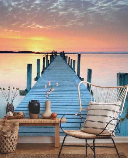 pastel pink and blue customisable sunset wallpaper mural called Sunset Jetty for bedroom or office pastel pink and blue customisable sunset wallpaper mural called Sunset Jetty for bedroom or office