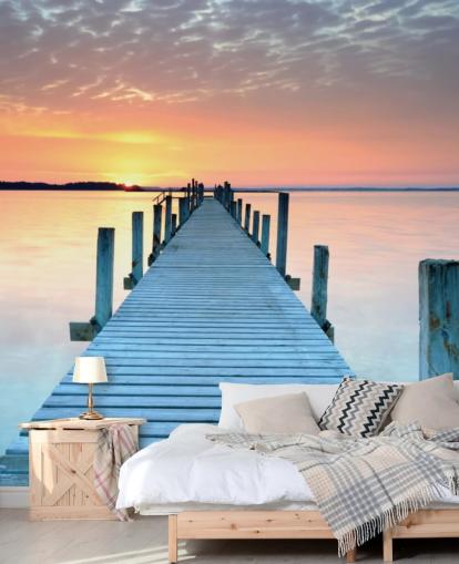 pastel pink and blue customisable sunset wallpaper mural called Sunset Jetty for bedroom or office pastel pink and blue customisable sunset wallpaper mural called Sunset Jetty for bedroom or office