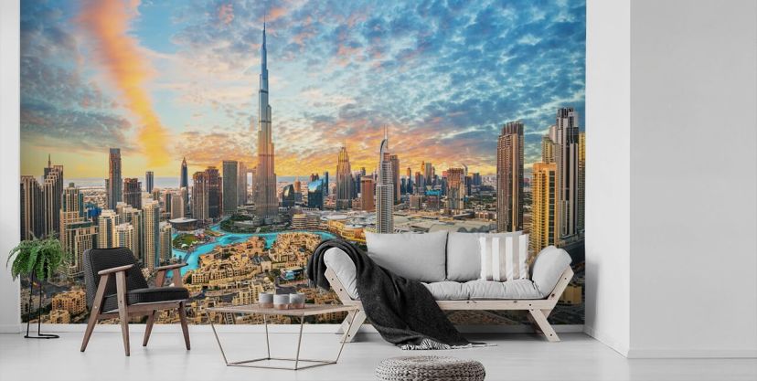 Downtown Dubai City Wall Mural, Peel and Stick Wallpaper, City Wallpaper, City Wall Mural, Removable Skyline selling Wallpaper, Entryway Office Loft