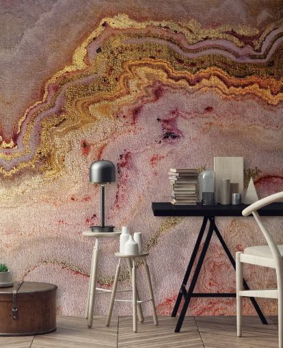 roze en goudkleurig geode effect behang roze en goudkleurig geode effect behang