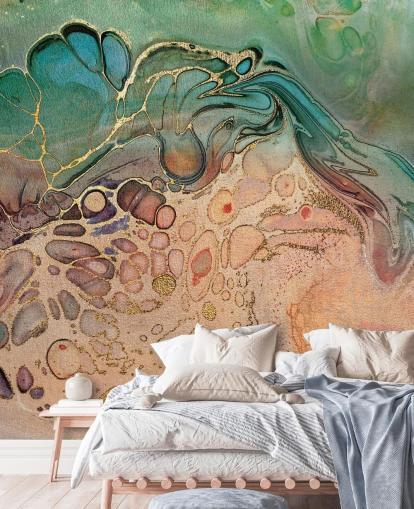 papel pintado efecto mármol rosa, azul y verde papel pintado efecto mármol rosa, azul y verde