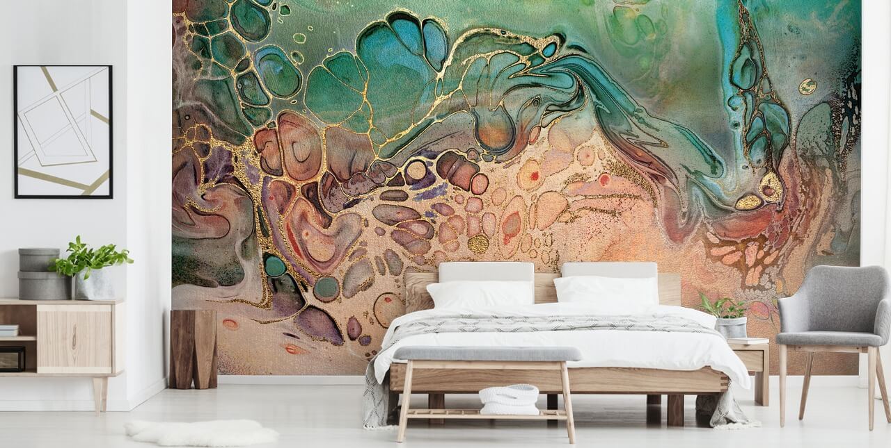 pink, blue and green toned marble effect wallpaper