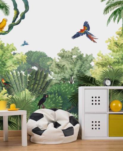 papel de parede de floresta tropical com papagaios papel de parede de floresta tropical com papagaios