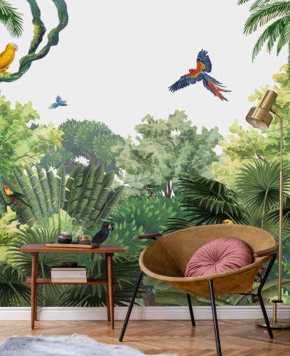 papel de parede de floresta tropical com papagaios papel de parede de floresta tropical com papagaios