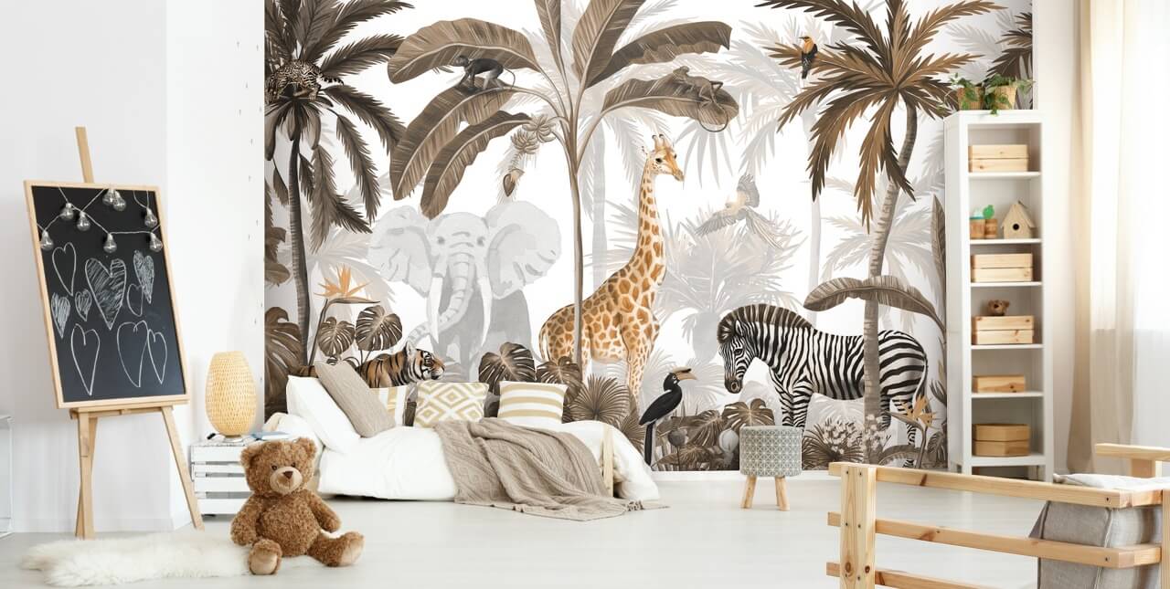 animals in sepia toned jungle wallpaper animals in sepia toned jungle wallpaper