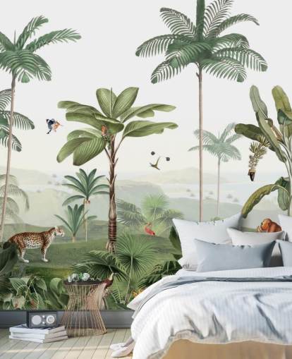 leafy green jungle with animals wallpaper leafy green jungle with animals wallpaper