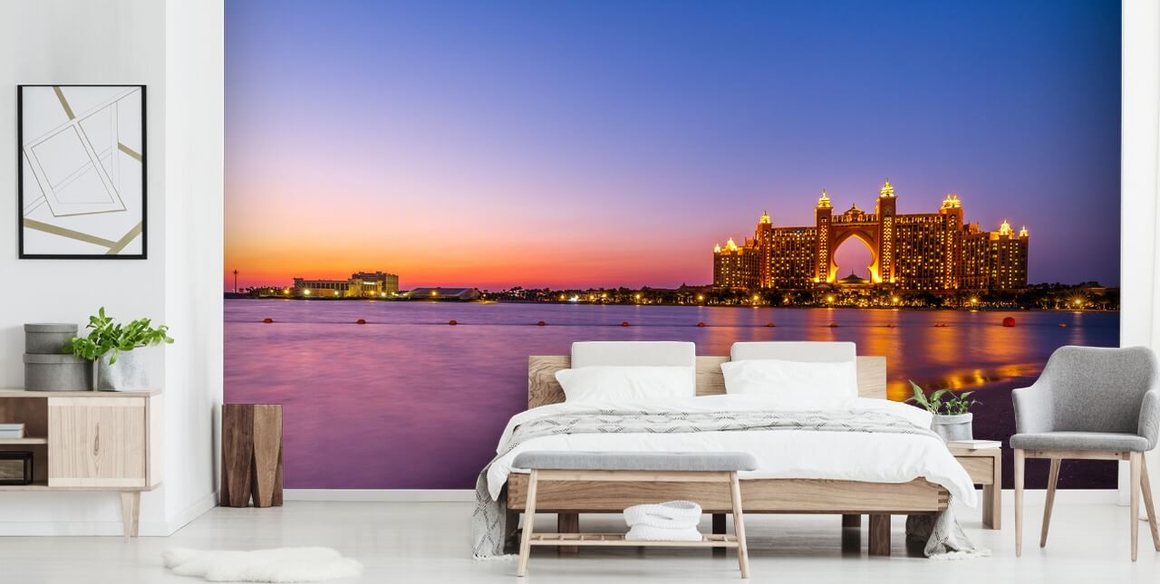 red sunset at beautiful hotel wallpaper