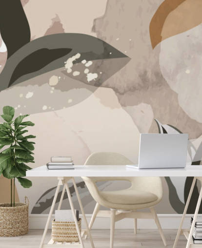 beige en bruin abstracte bladeren behang beige en bruin abstracte bladeren behang