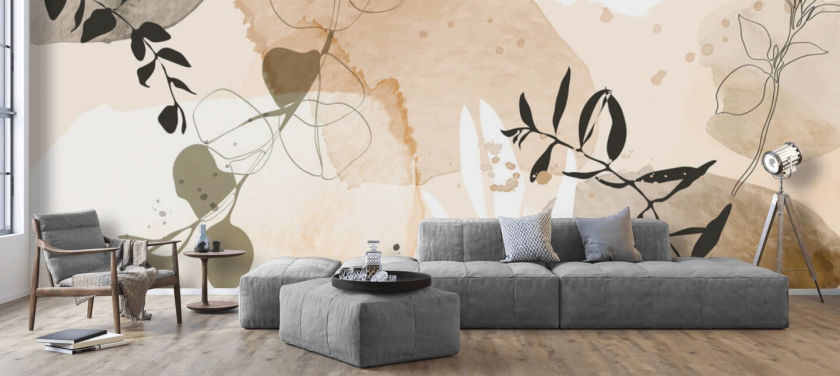 beige botaniska tapet