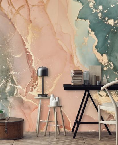 pastellfarger i rosa og grønn akvarell tapet veggmaleri kalt Pastel Hues for soverom, bad og kjøkken pastellfarger i rosa og grønn akvarell tapet veggmaleri kalt Pastel Hues for soverom, bad og kjøkken