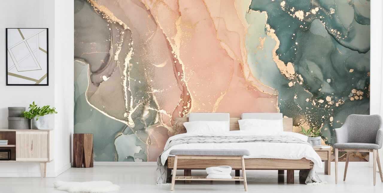 carta da parati murale ad acquerello dai toni pastello rosa e verde chiamata Pastel Hues per camere da letto, bagni e cucine