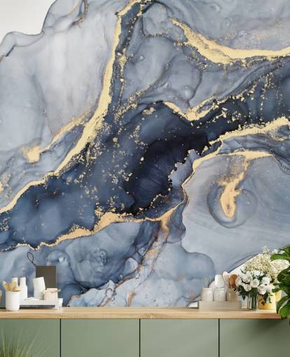 mural de papel pintado de mármol personalizable azul oscuro y dorado llamado Beautiful Blue para cocinas o baños mural de papel pintado de mármol personalizable azul oscuro y dorado llamado Beautiful Blue para cocinas o baños