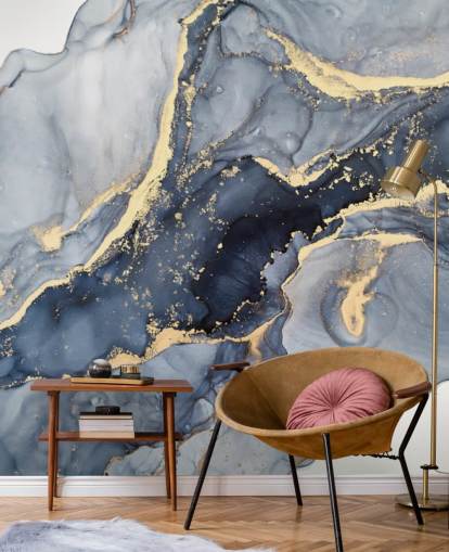 mørkeblå og guld tilpasselig marmor tapetmaleri kaldet Beautiful Blue til køkkener eller badeværelser mørkeblå og guld tilpasselig marmor tapetmaleri kaldet Beautiful Blue til køkkener eller badeværelser