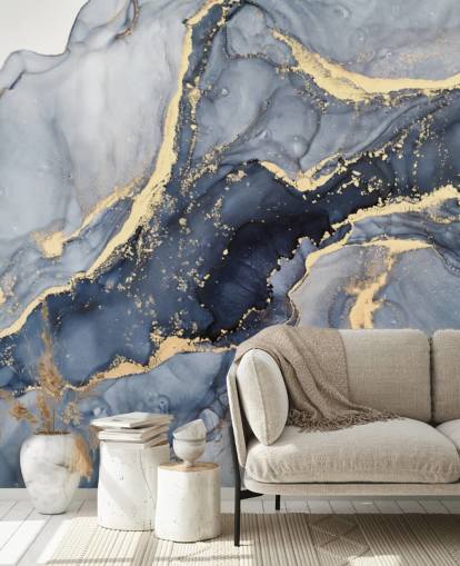 mørkeblå og guld tilpasselig marmor tapetmaleri kaldet Beautiful Blue til køkkener eller badeværelser mørkeblå og guld tilpasselig marmor tapetmaleri kaldet Beautiful Blue til køkkener eller badeværelser