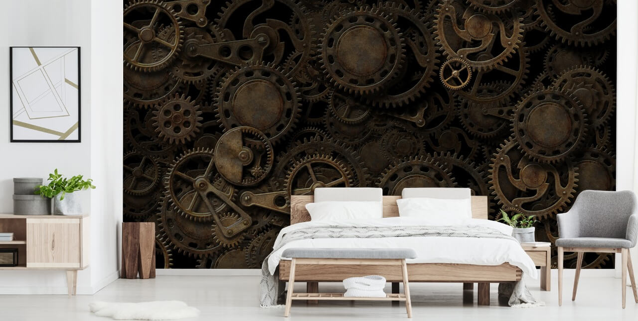 dark steampunk cogs behang