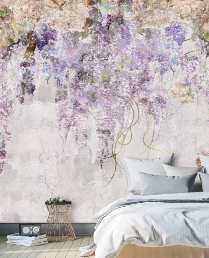 violetti värinen wisteria betonitehoste seinä tapetti violetti värinen wisteria betonitehoste seinä tapetti
