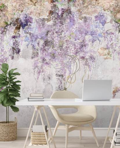 violetti värinen wisteria betonitehoste seinä tapetti violetti värinen wisteria betonitehoste seinä tapetti