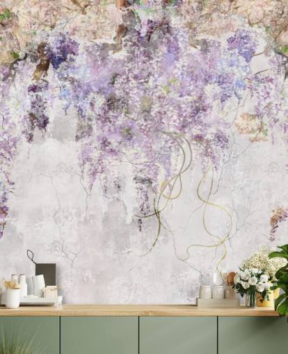 Papier peint effet béton glycine violette Papier peint effet béton glycine violette