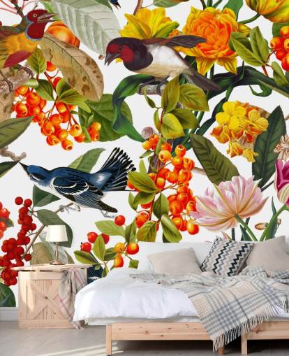 colourful flowers and birds wallpaper colourful flowers and birds wallpaper