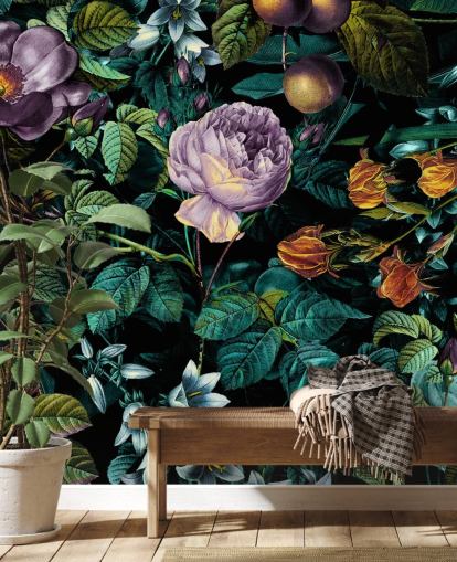 papel pintado floral oscuro rosa púrpura papel pintado floral oscuro rosa púrpura