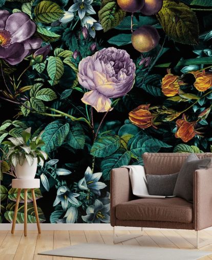 carta da parati floreale scuro con rose viola carta da parati floreale scuro con rose viola