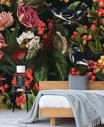 dark floral and birds wallpaper dark floral and birds wallpaper