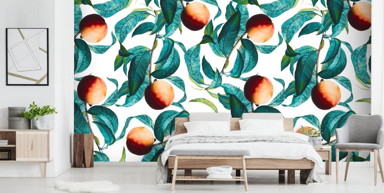 papel de parede de pêssego e folhas