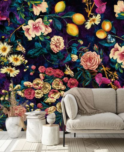 dunkle Obst- und Blumentapete dunkle Obst- und Blumentapete