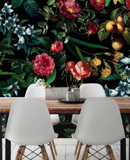 dark floral wallpaper with green leaves dark floral wallpaper with green leaves