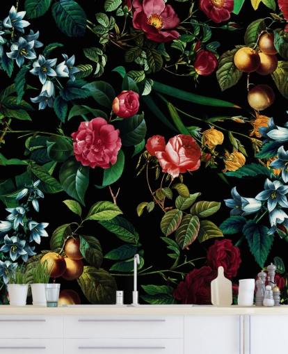 dark floral wallpaper with green leaves dark floral wallpaper with green leaves