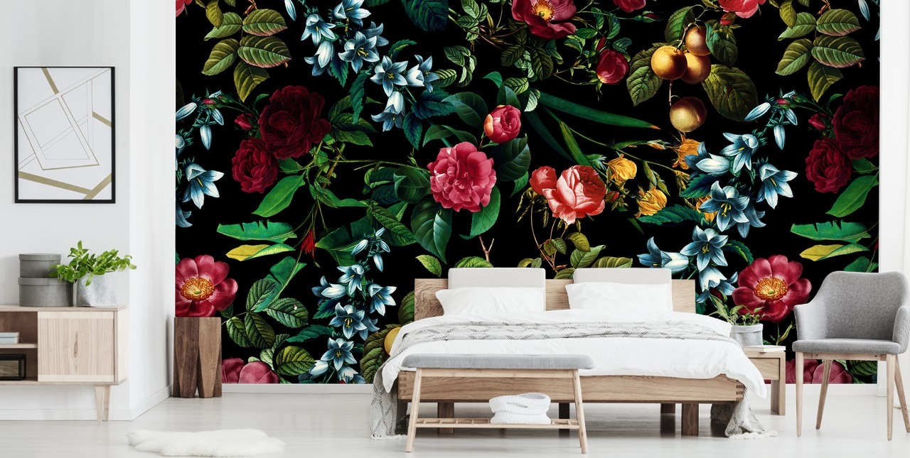 papel pintado floral oscuro con hojas verdes papel pintado floral oscuro con hojas verdes