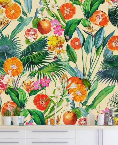 appelsiner og palmeblader tapet appelsiner og palmeblader tapet