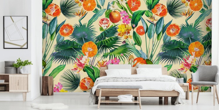 oranges and palm leaves wallpaper