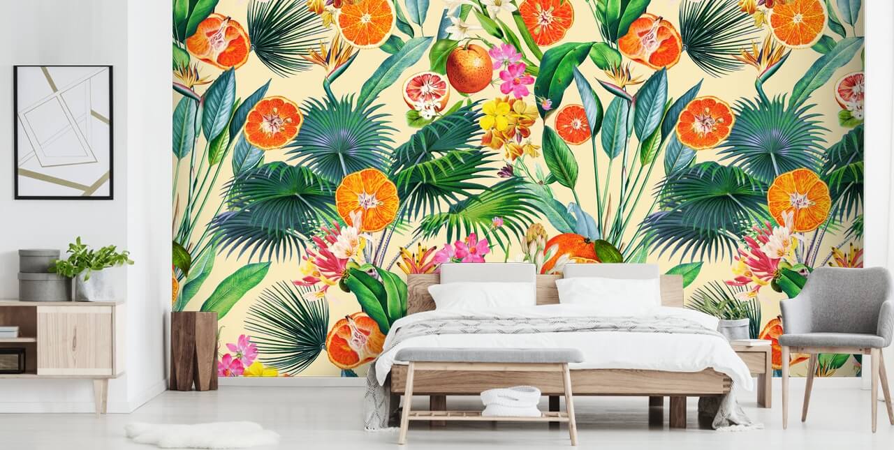 oranges and palm leaves wallpaper oranges and palm leaves wallpaper