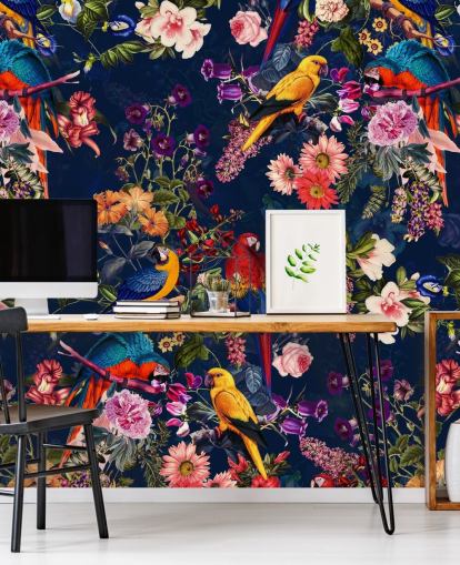 papel de parede de flores e pássaros tropicais papel de parede de flores e pássaros tropicais