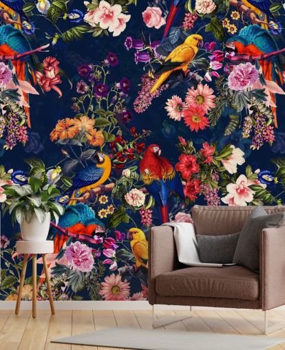 papel de parede de flores e pássaros tropicais papel de parede de flores e pássaros tropicais